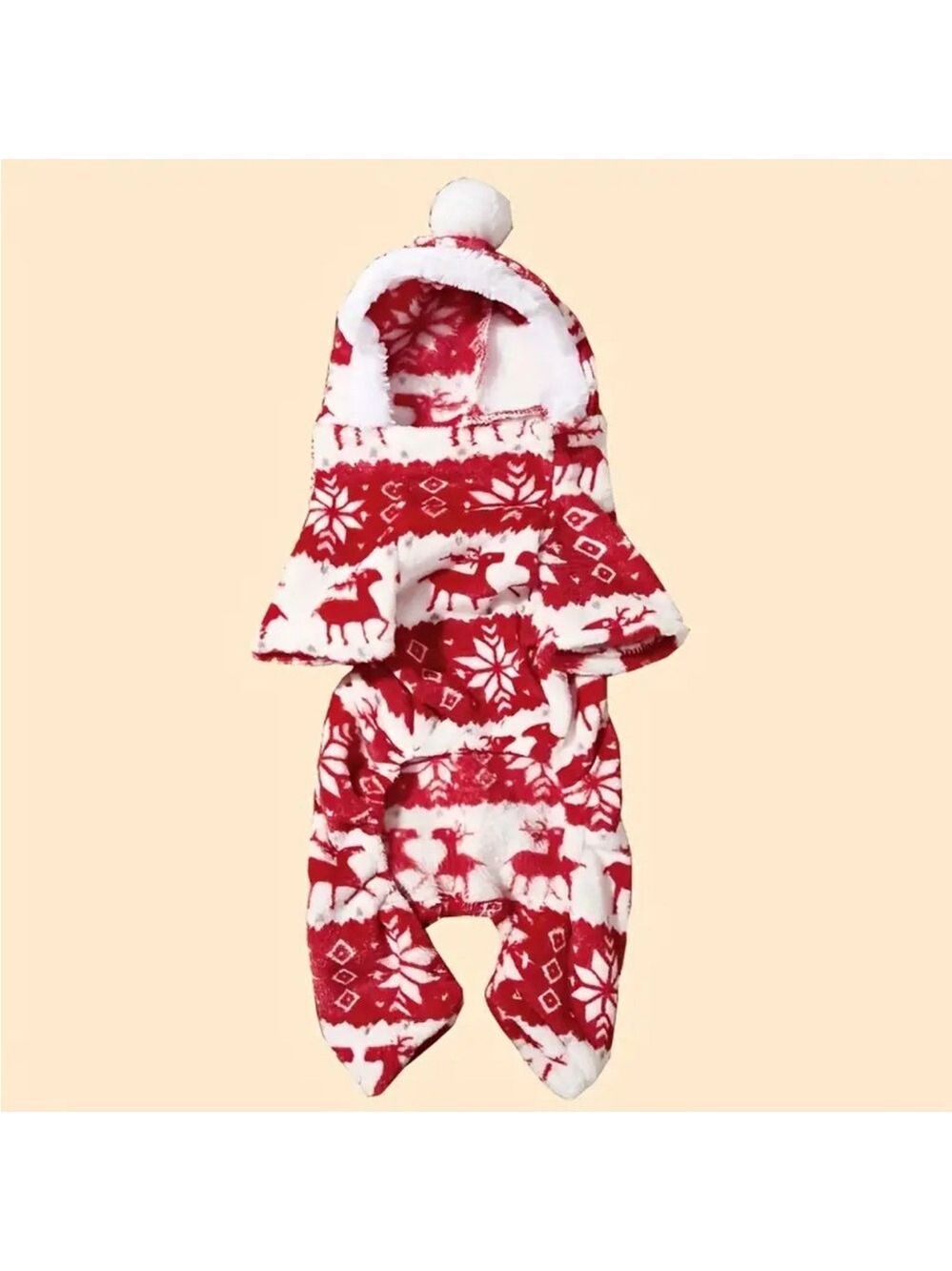 New Christmas Reindeer Hooded Fleece Dog Pajama Outfit